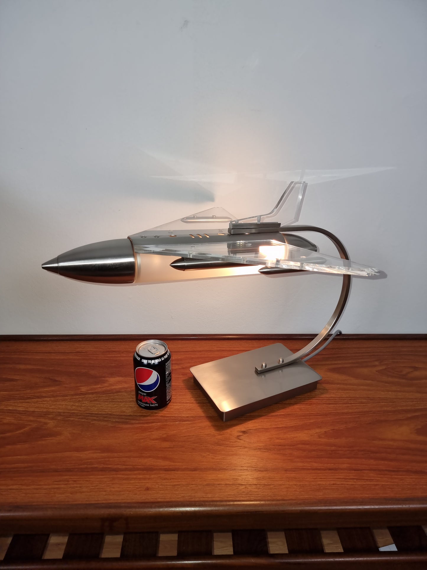 1980s Steel and clear Perspex retro jet plane table lamp