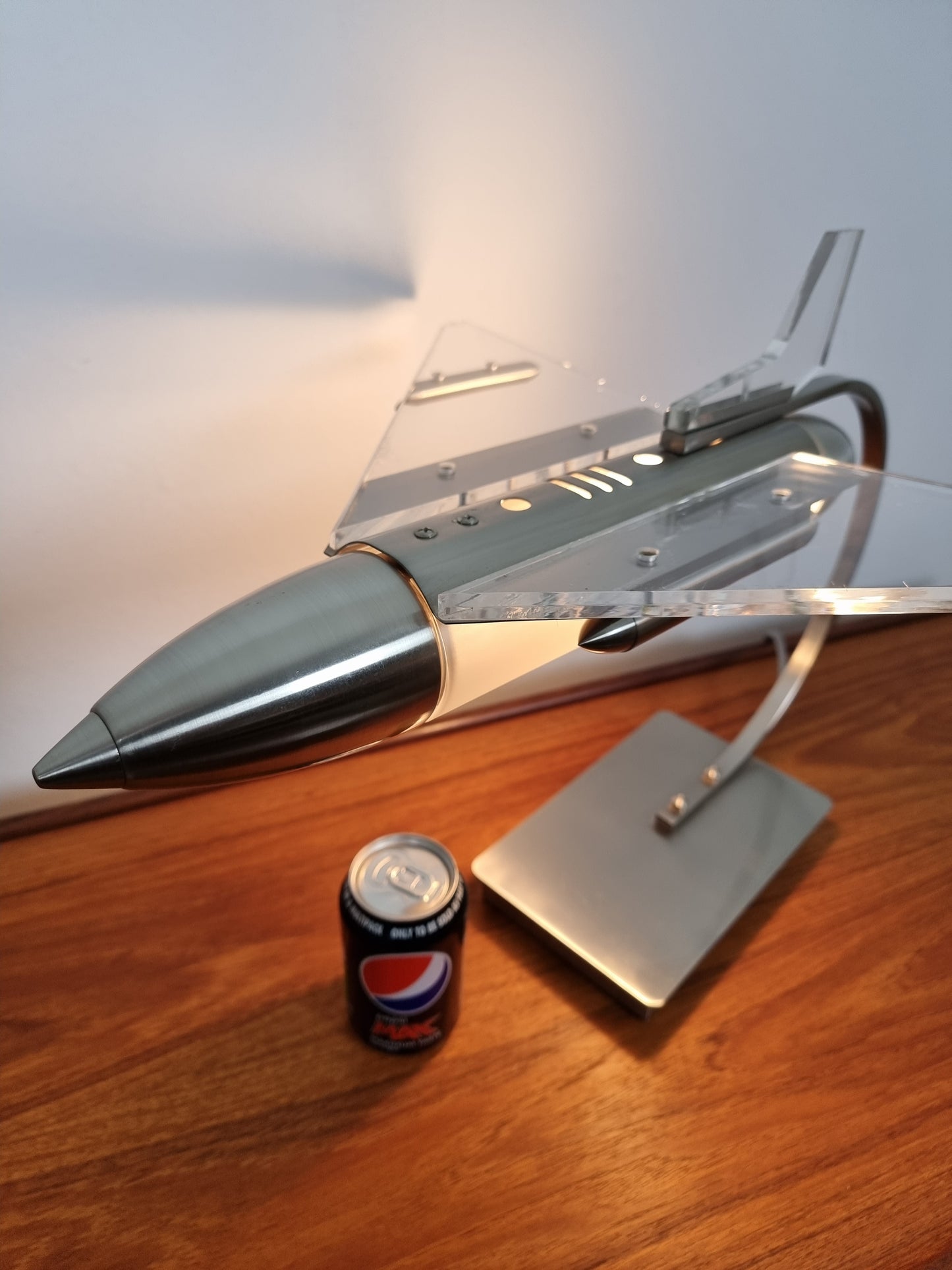 1980s Steel and clear Perspex retro jet plane table lamp