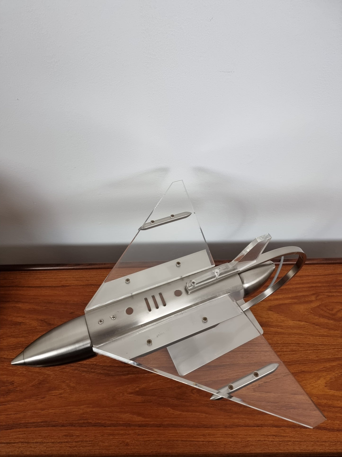 1980s Steel and clear Perspex retro jet plane table lamp