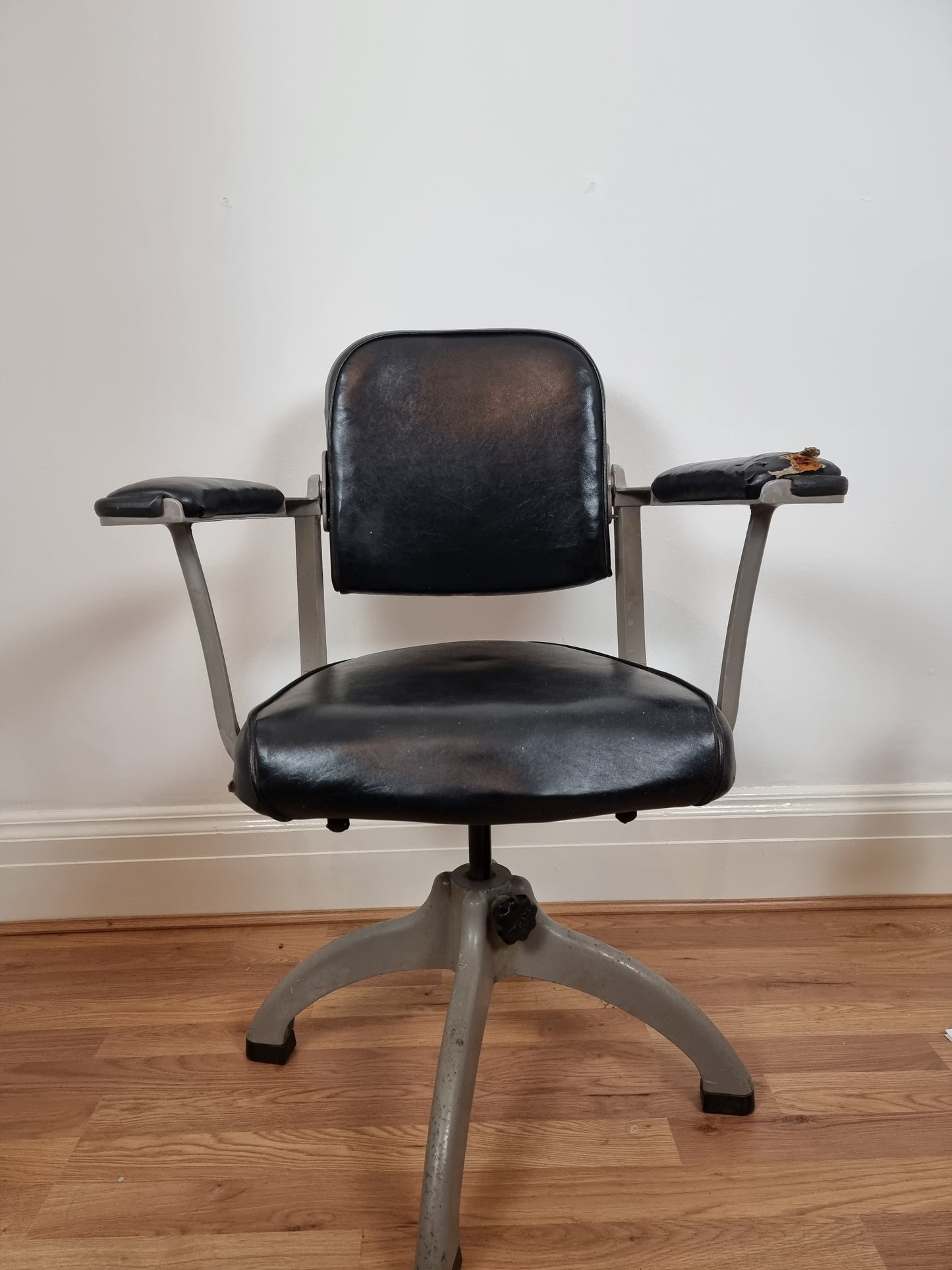 1950's Vintage Vinyl & Steel Swivel Desk/Engineer/Draughtsman Chair by Tan-Sad