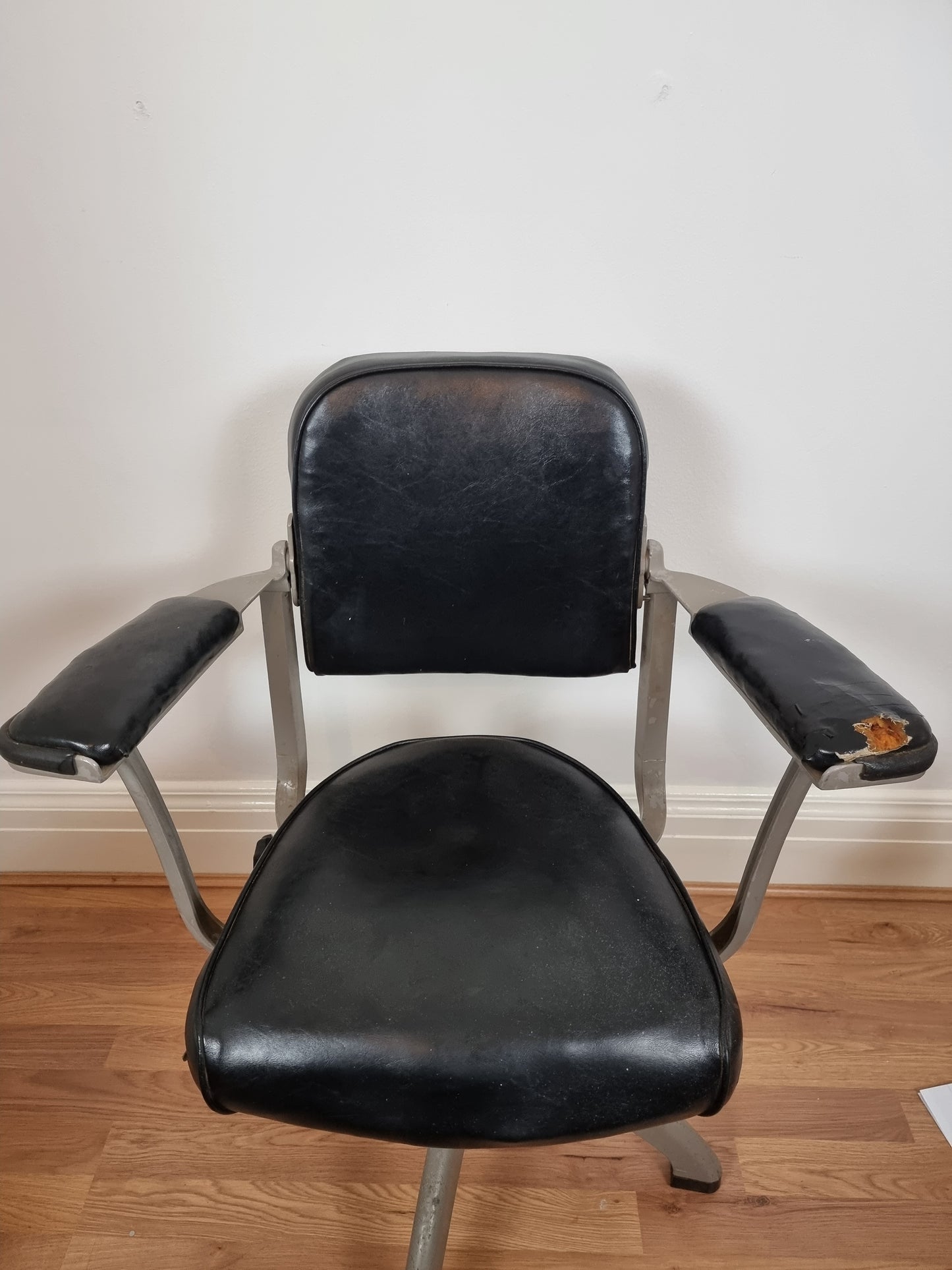 1950's Vintage Vinyl & Steel Swivel Desk/Engineer/Draughtsman Chair by Tan-Sad