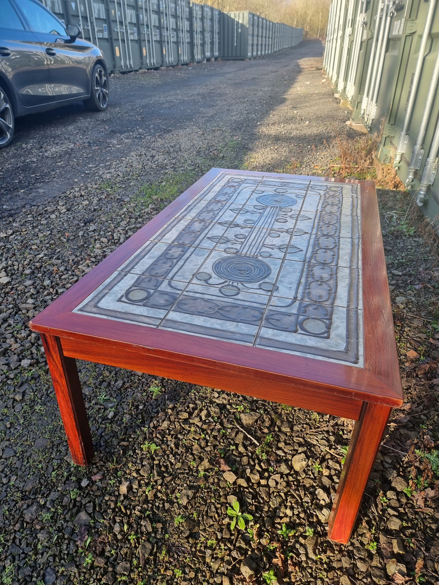 Rosewood Coffee Table with Ceramic Top by Oxart for Møbelintarsia, Denmark 1970s