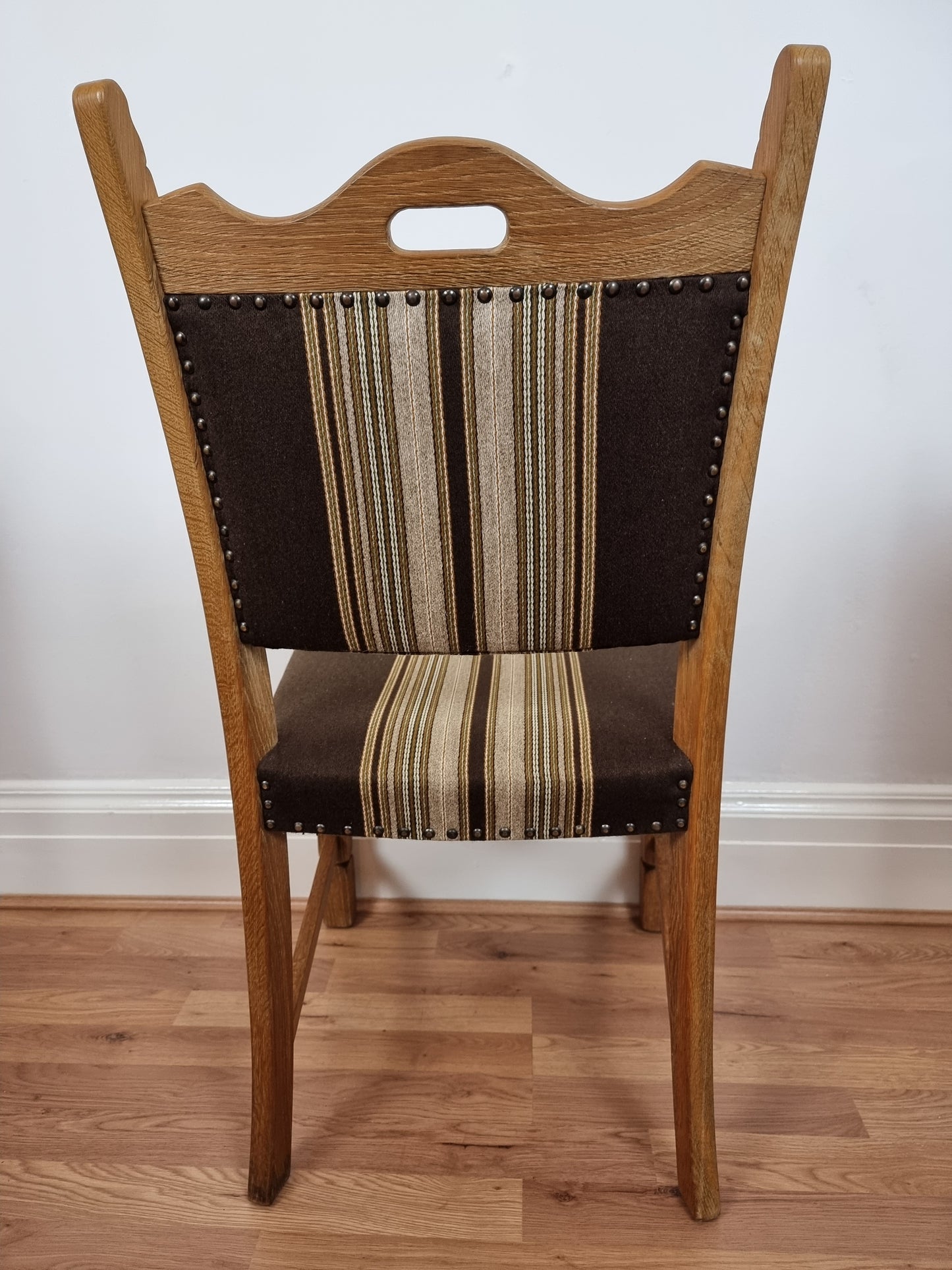 Danish Henning Kjærnulf, solid oak & wool dining chairs, original good condition