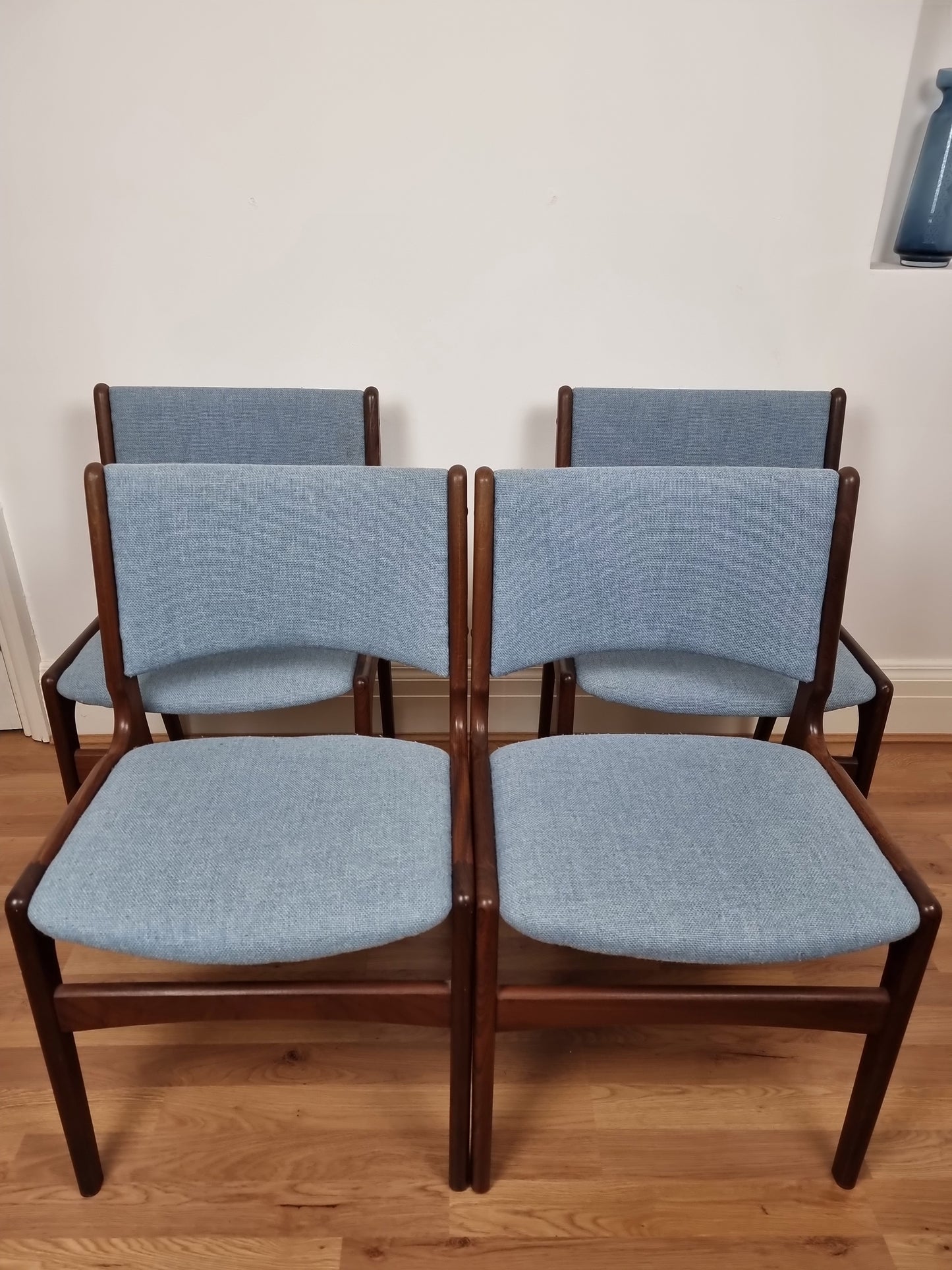 4 X Teak MCM Danish Dining Chairs with wool By Erik Buch Model 89