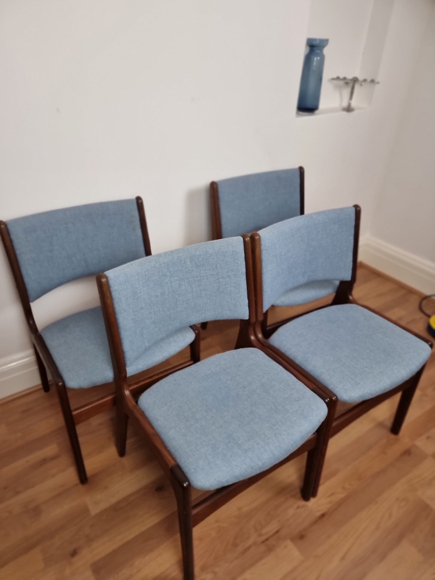 4 X Teak MCM Danish Dining Chairs with wool By Erik Buch Model 89