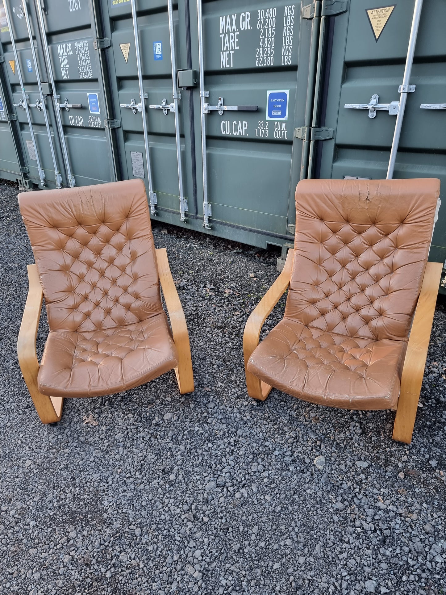 Pair Tan Leather Poem Chairs Designed By Noboru Nakamura for IKEA