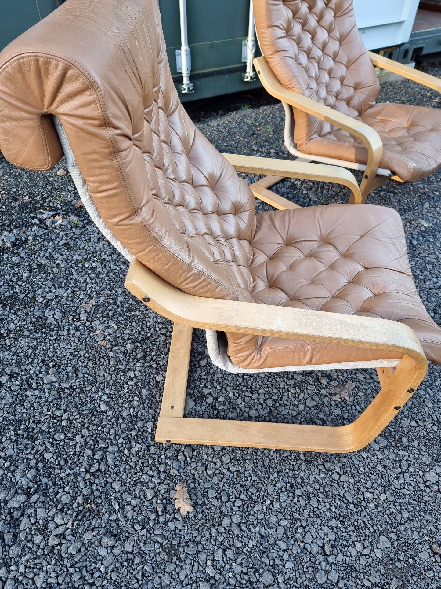 Pair Tan Leather Poem Chairs Designed By Noboru Nakamura for IKEA