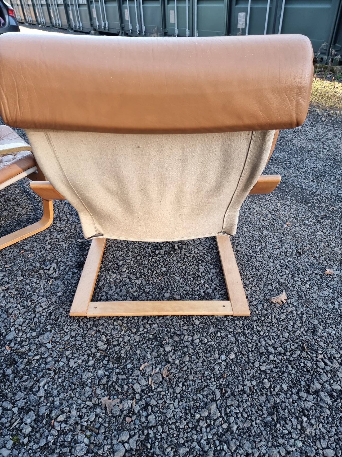 Pair Tan Leather Poem Chairs Designed By Noboru Nakamura for IKEA