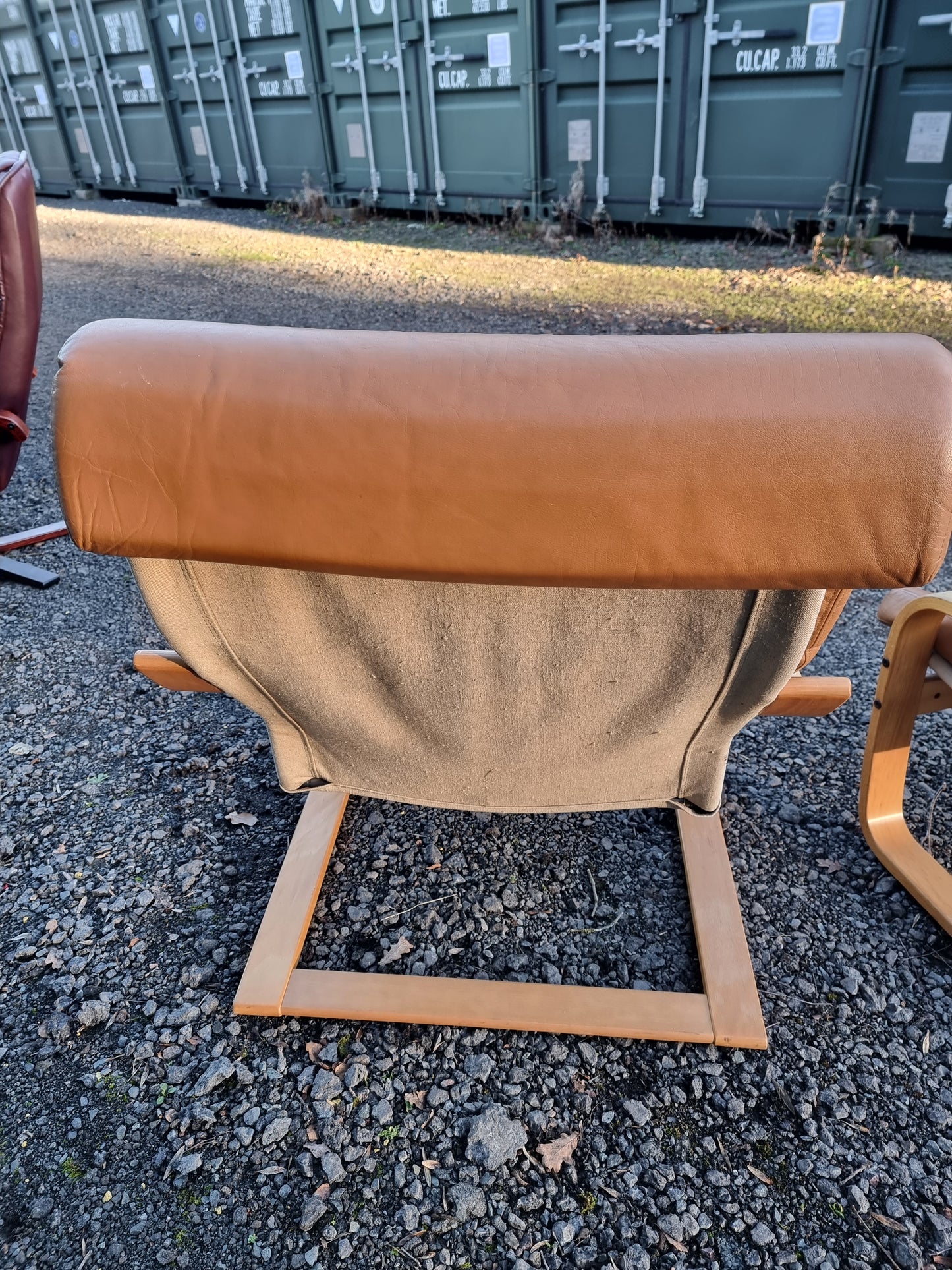 Pair Tan Leather Poem Chairs Designed By Noboru Nakamura for IKEA