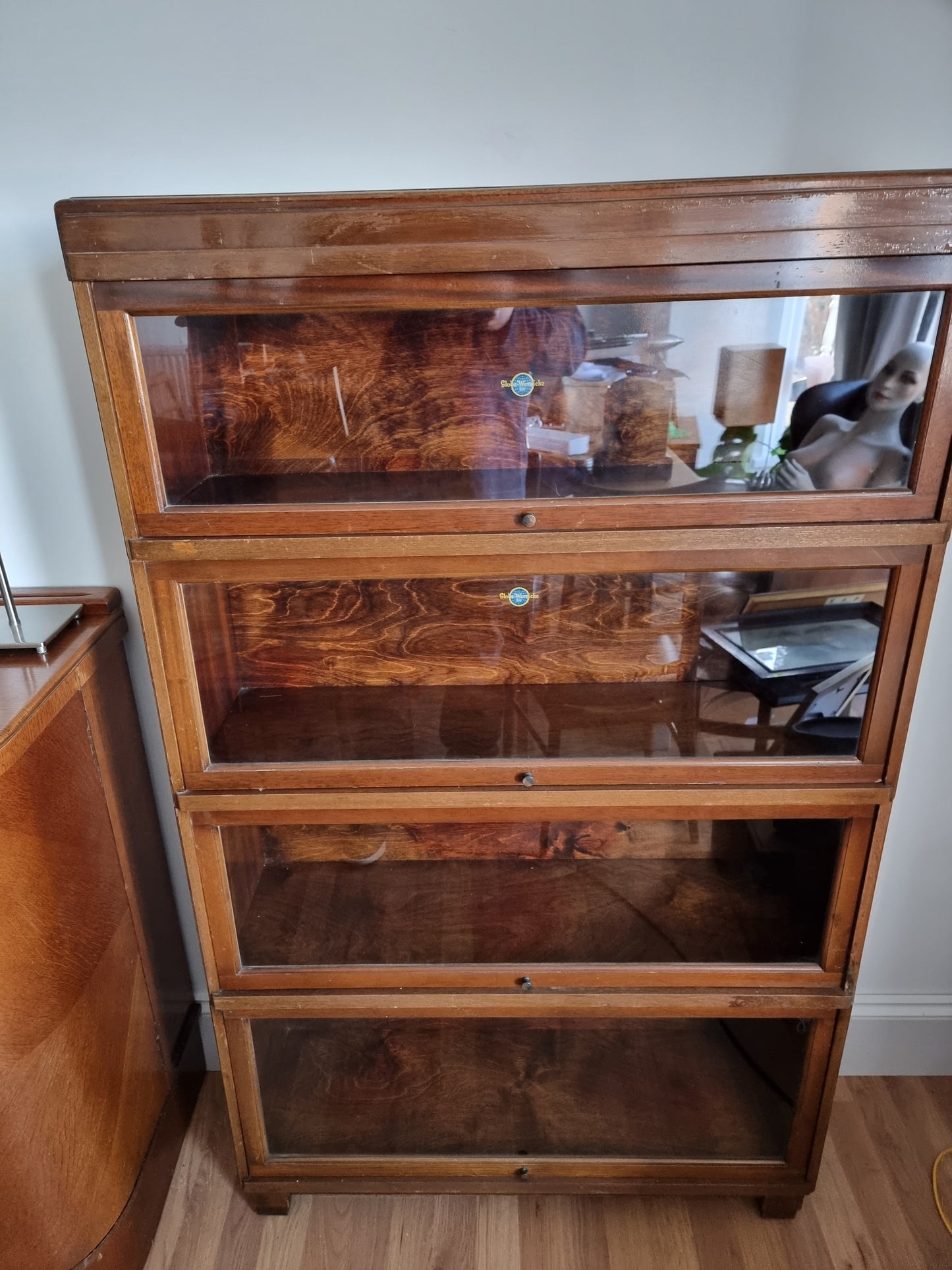 Globe Wernicke 4 Shelf Sectional Glazed Oak Bookcase Antique barristers bookcase