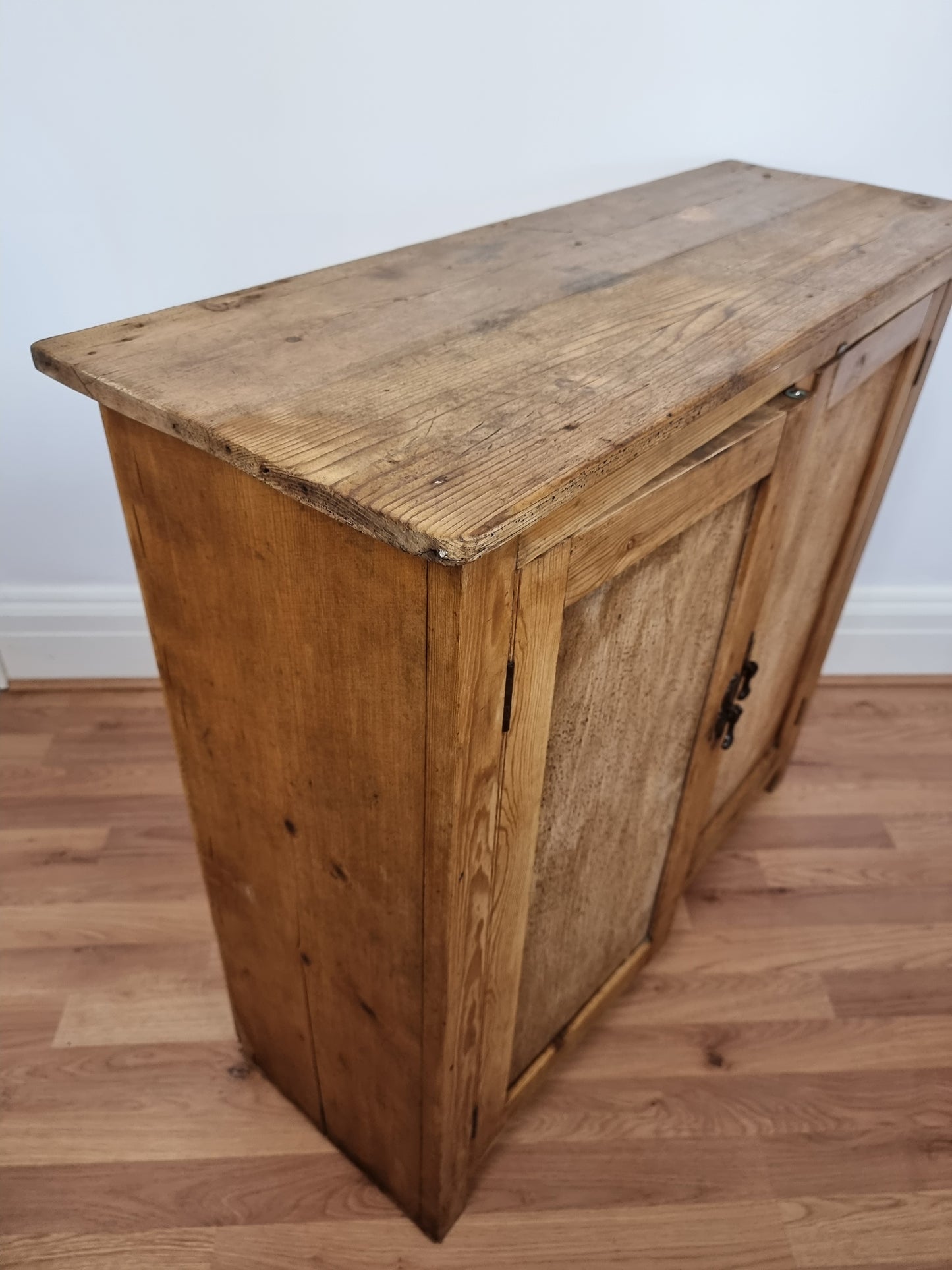 Antique Victorian pitch pine school cupboard / bookcase low linen Press