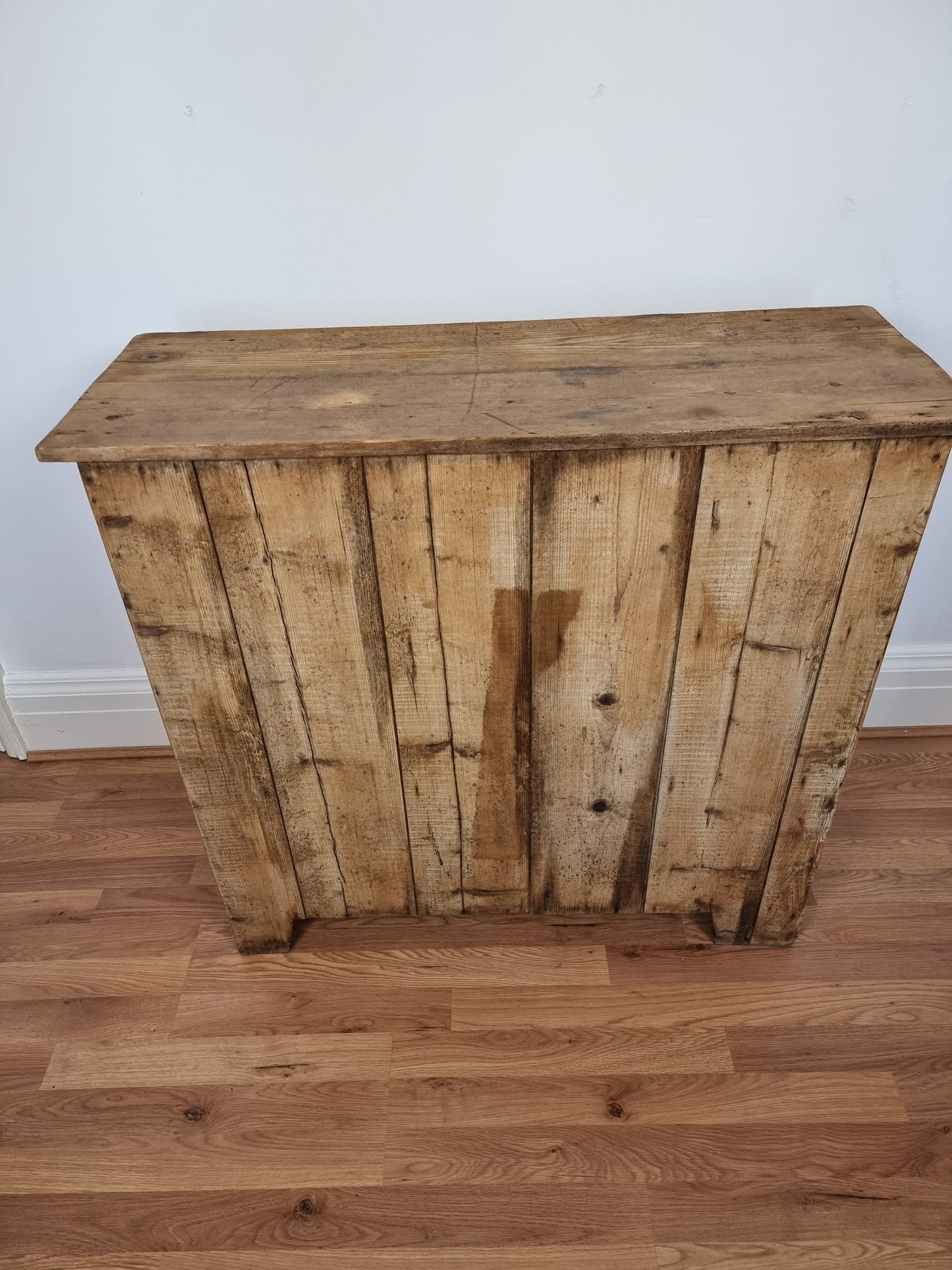 Antique Victorian pitch pine school cupboard / bookcase low linen Press