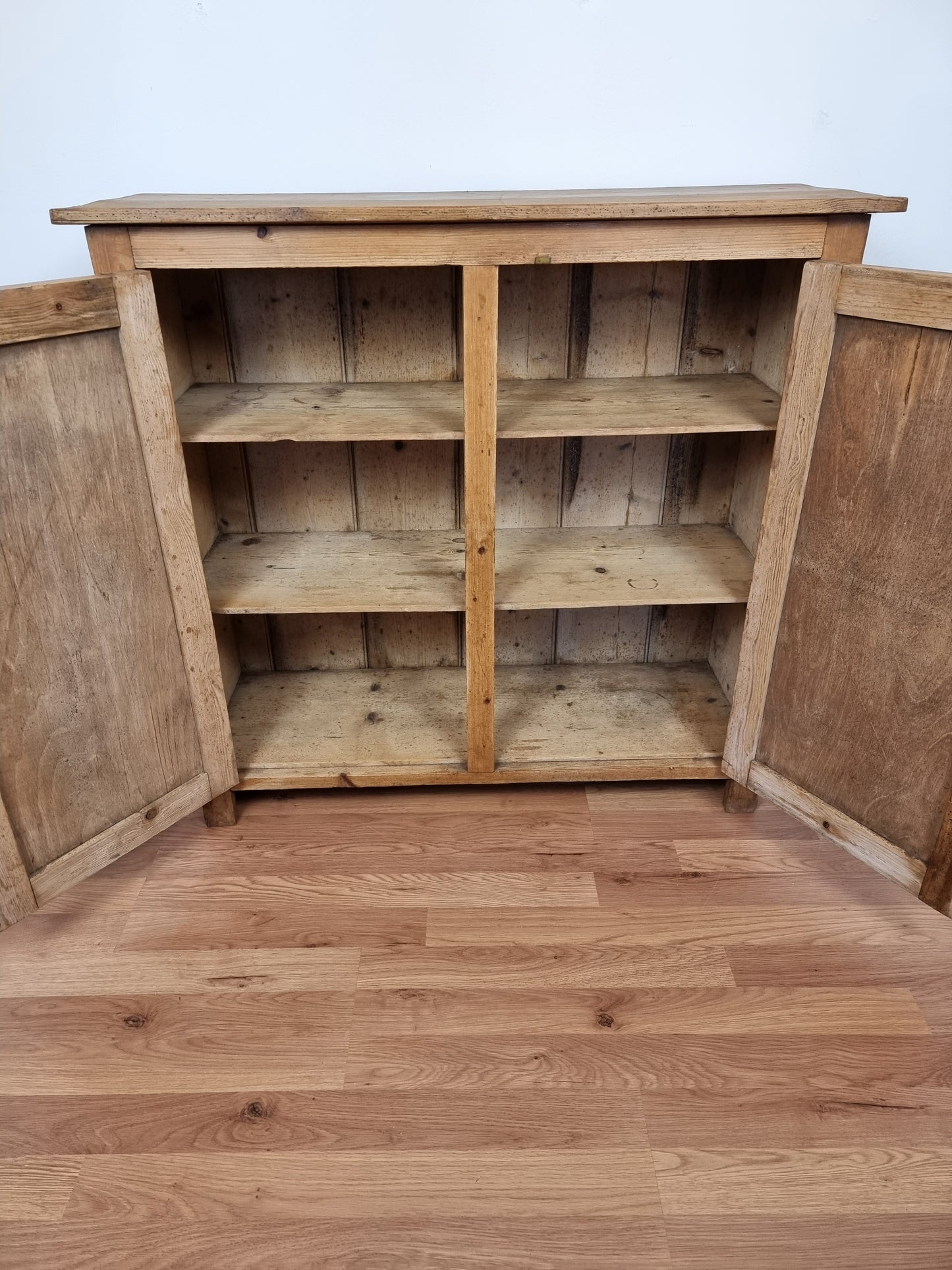 Antique Victorian pitch pine school cupboard / bookcase low linen Press