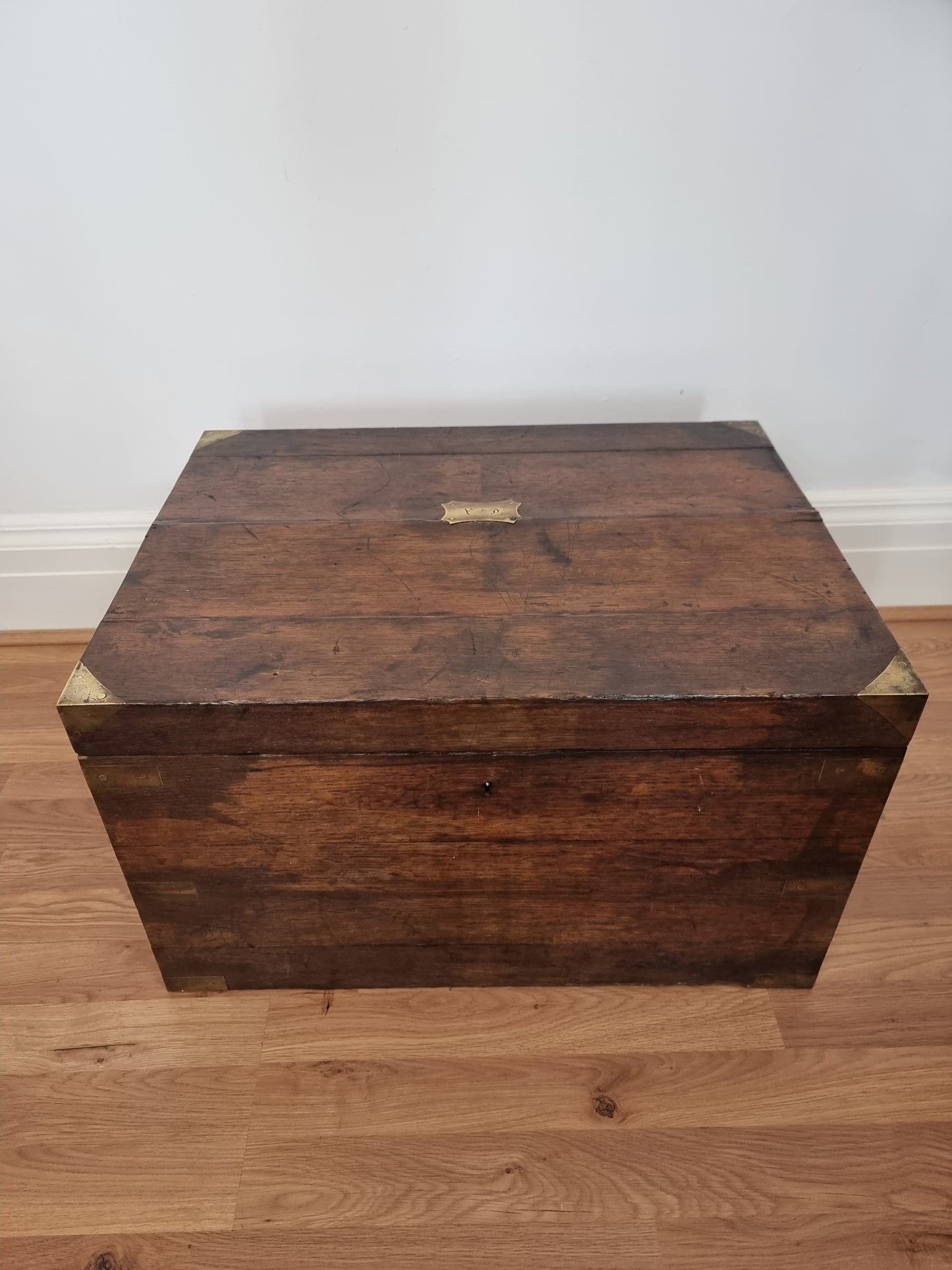 Antique Victorian Camphor Wood & Brass Campaign Trunk/Chest