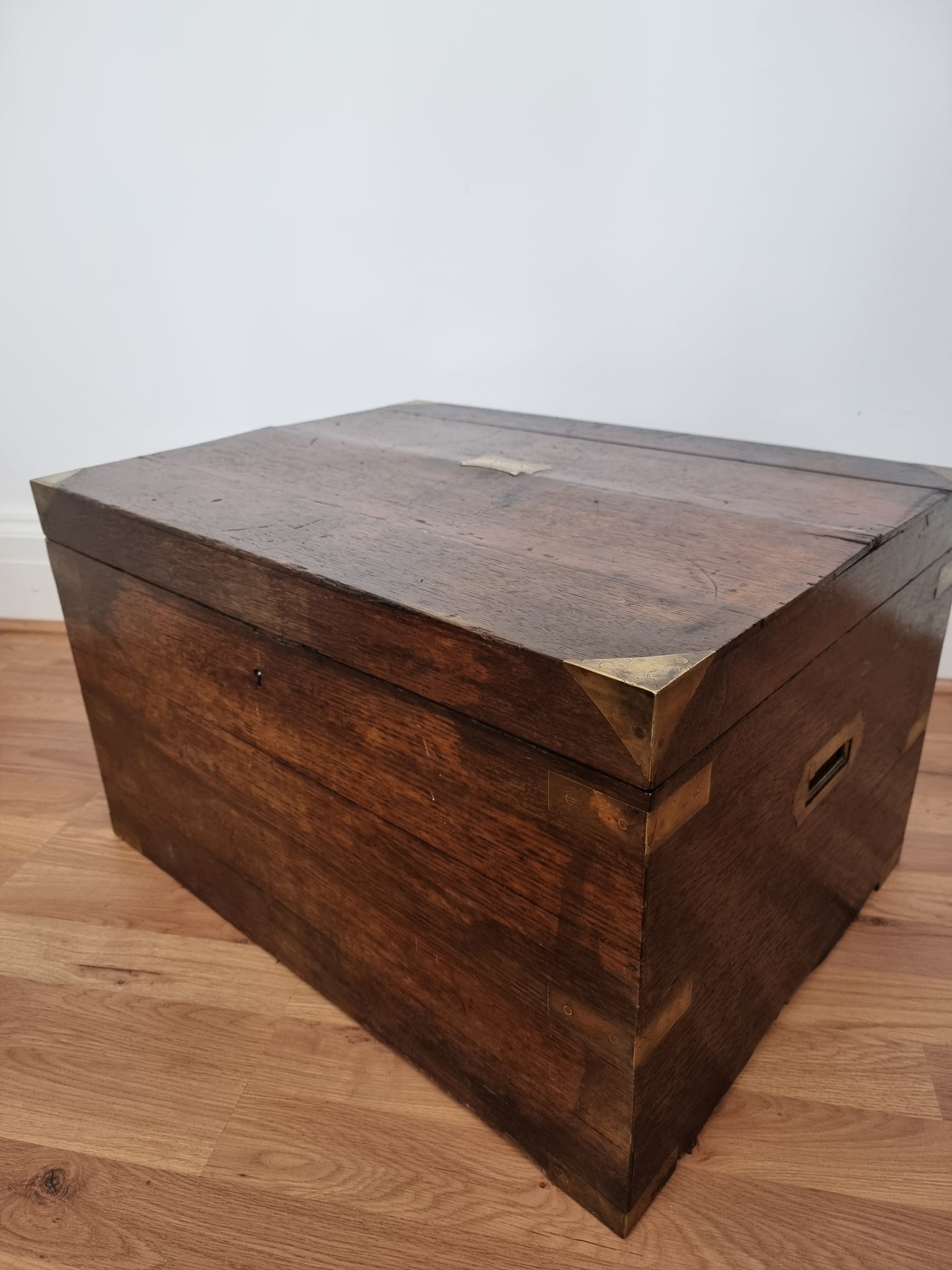 Antique Victorian Camphor Wood & Brass Campaign Trunk/Chest