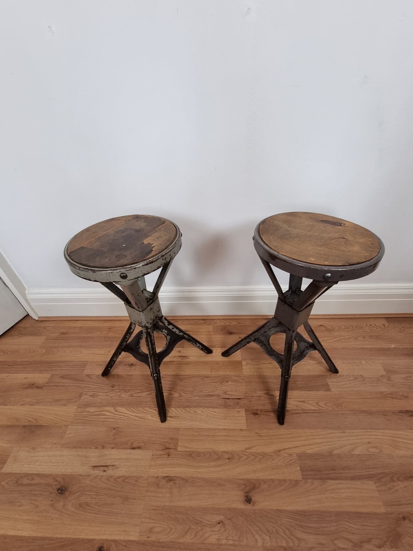 Pair of Vintage Industrial Evertaut Factory Machinist Engineers Stools