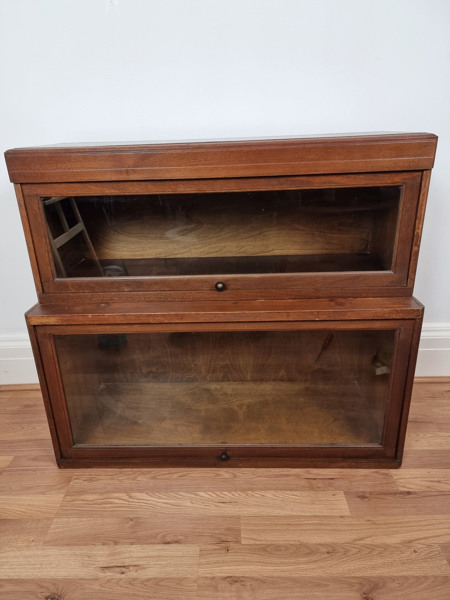 Vintage Globe Wernicke Solid Oak Stacking Barristers Cabinet 2 Tier Bookcase