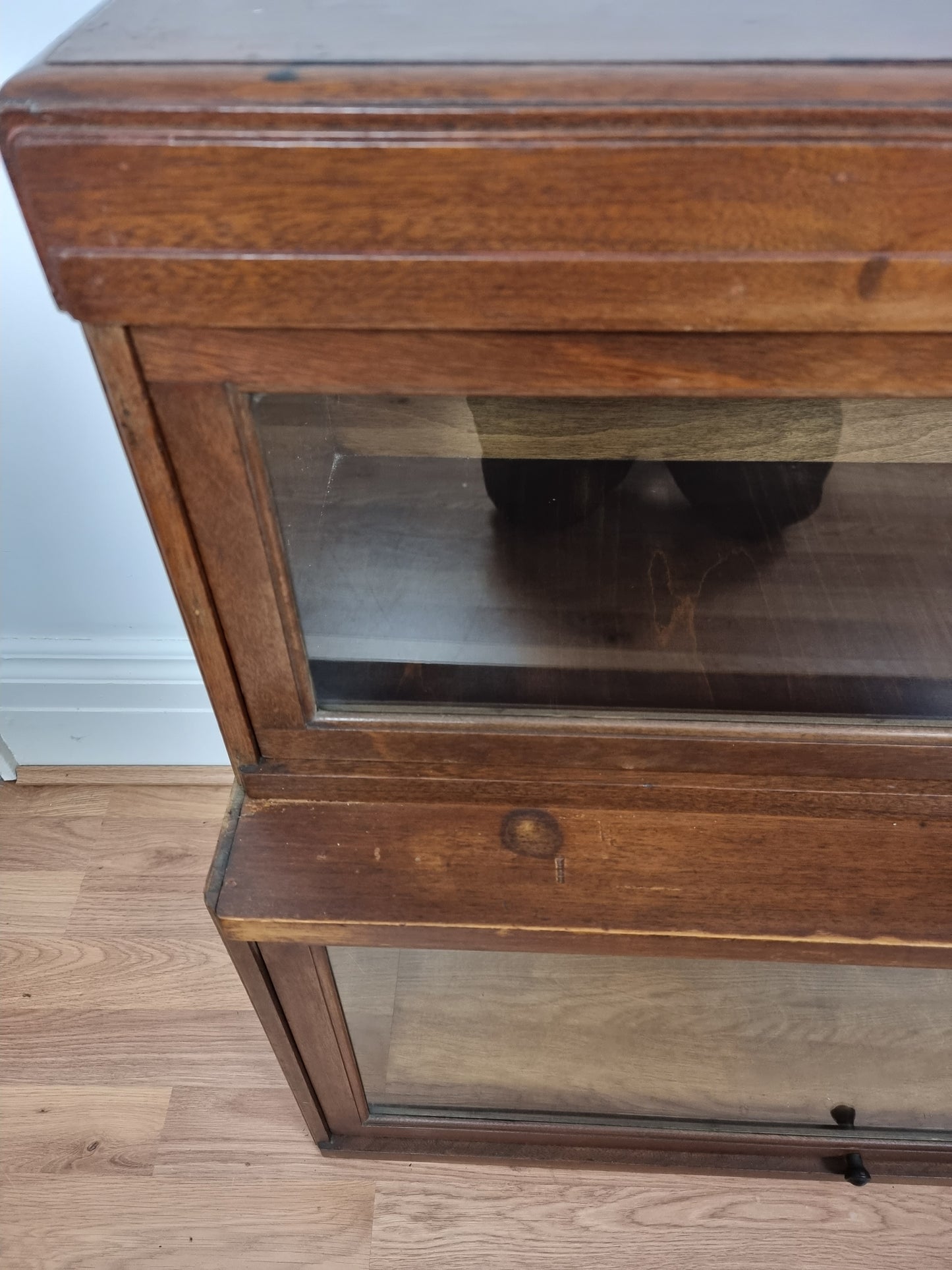 Vintage Globe Wernicke Solid Oak Stacking Barristers Cabinet 2 Tier Bookcase