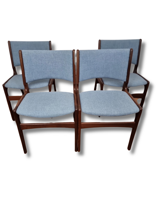 4 X Teak MCM Danish Dining Chairs with wool By Erik Buch Model 89