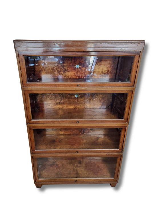 Globe Wernicke 4 Shelf Sectional Glazed Oak Bookcase Antique barristers bookcase