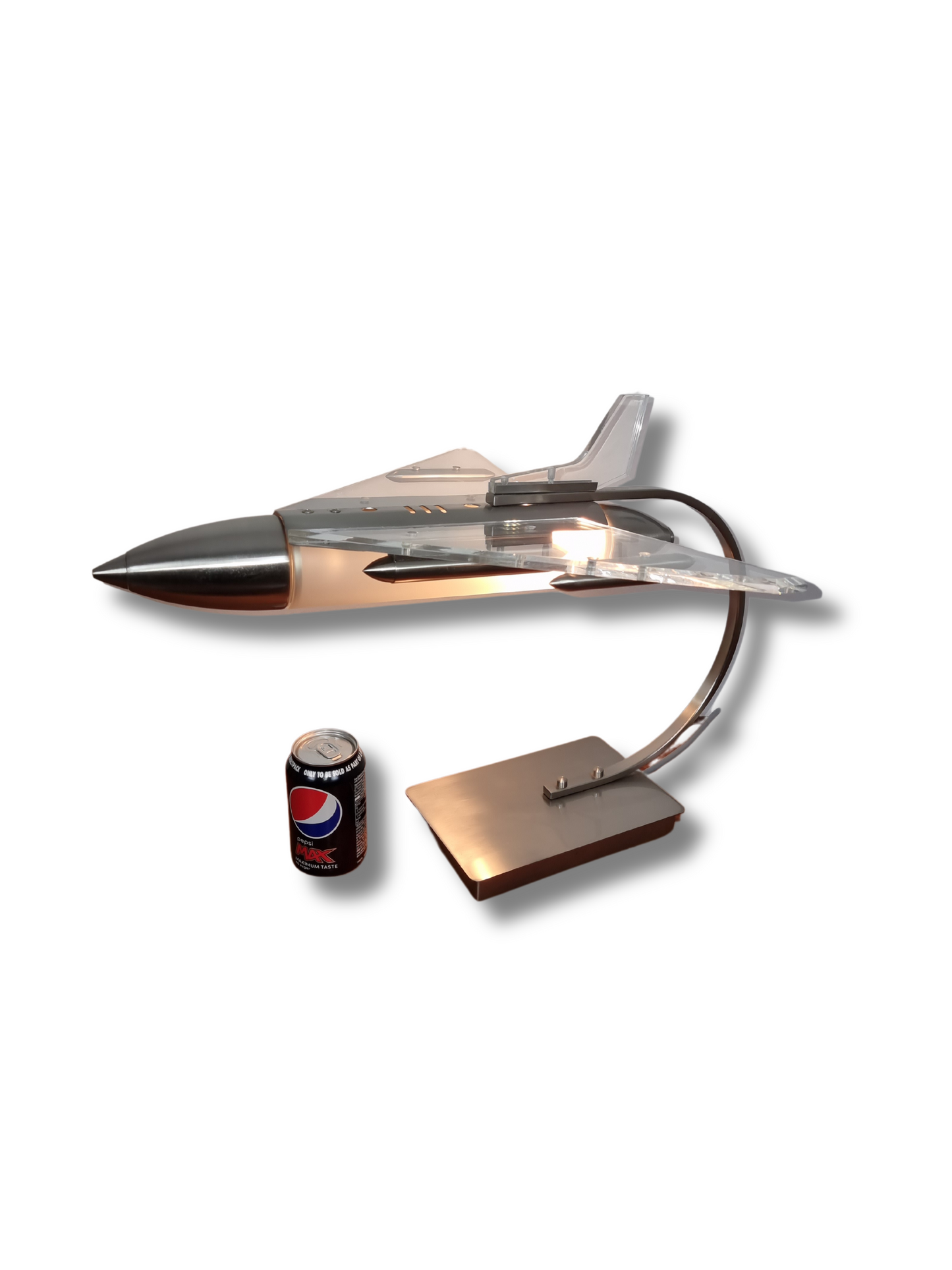 1980s Steel and clear Perspex retro jet plane table lamp