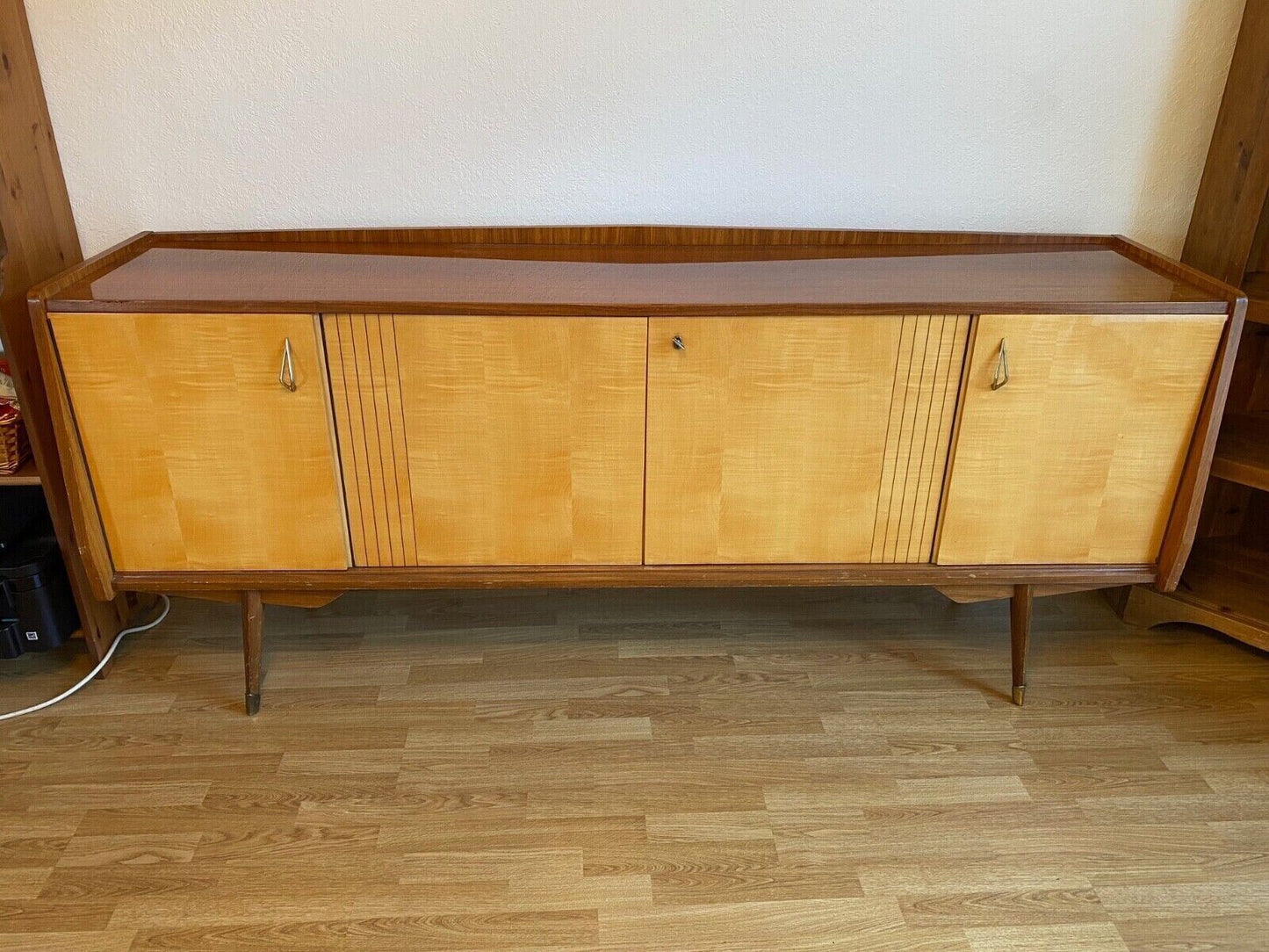 Large Rare Retro 1950s Satinwood & Mahogany Time Furnishings Sideboard/Credenza Condition: Used