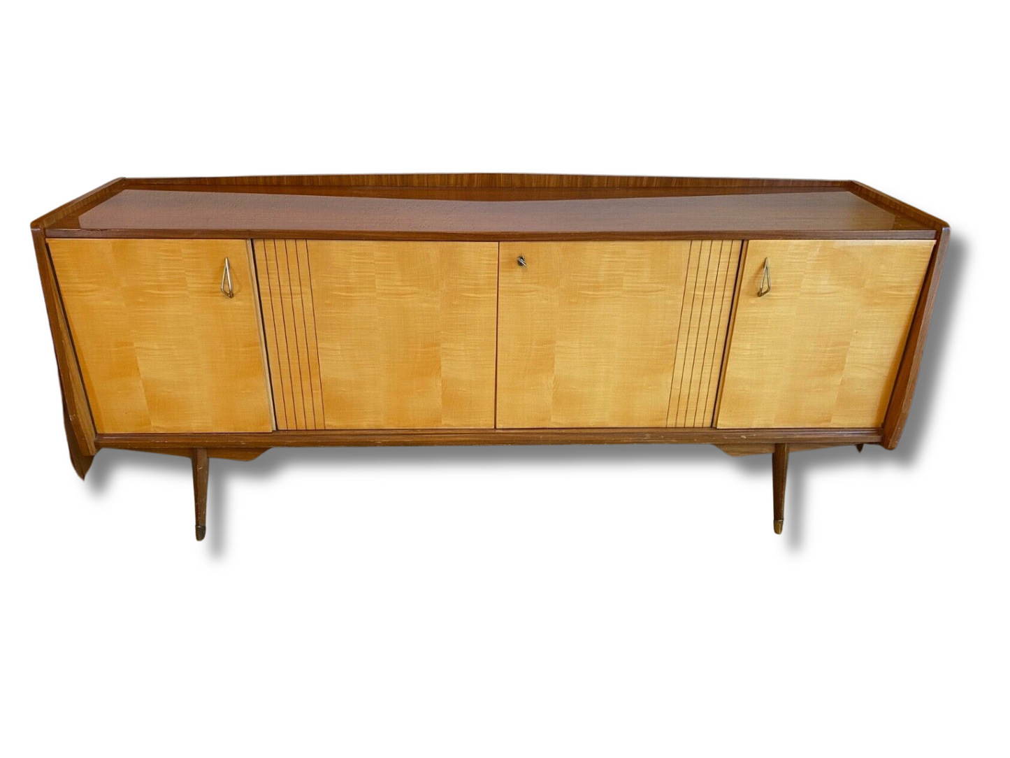 Large Rare Retro 1950s Satinwood & Mahogany Time Furnishings Sideboard/Credenza Condition: Used